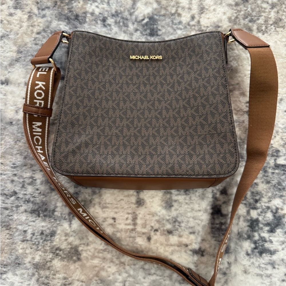 Michael Kors Brown Monogram Crossbody Bag with Logo Strap